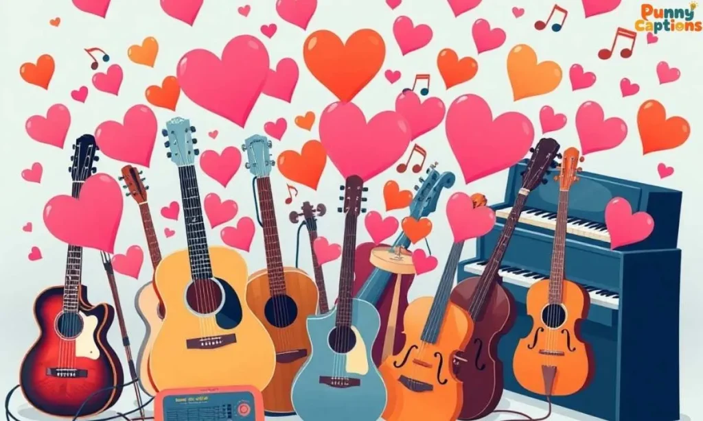 Hearts with musical instruments
