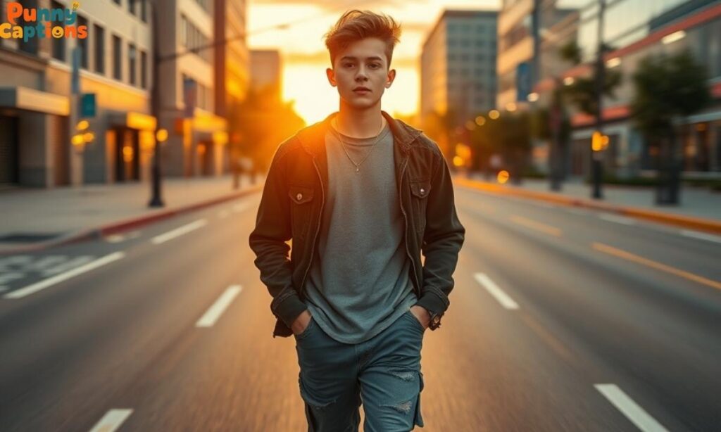 Teen goon sunset street walk