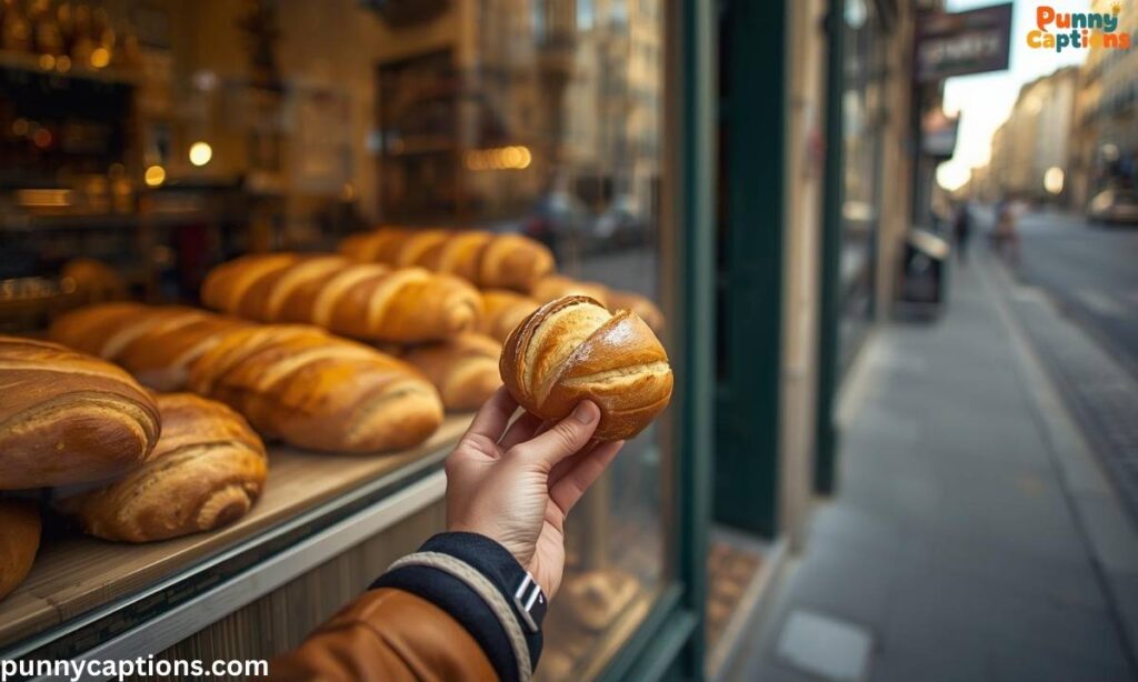 Traveler enjoying pastry outside bakery