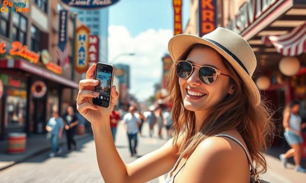 Girl taking photo on Broadway Nashville
