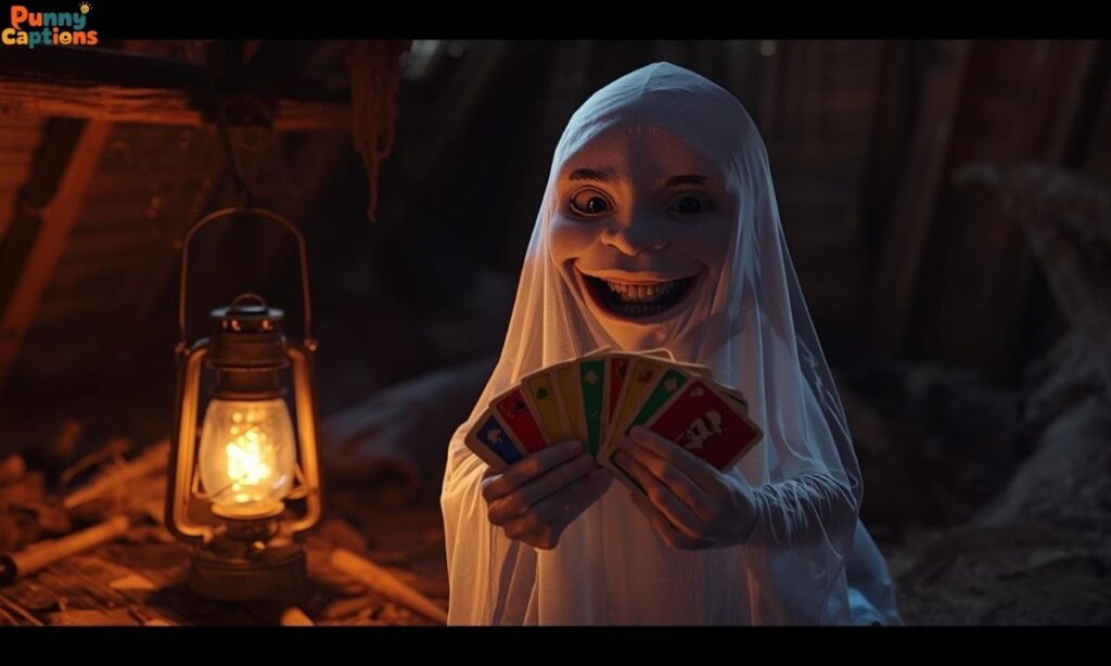 Playful ghost telling jokes