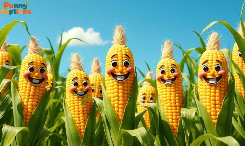 Playful corn characters in field