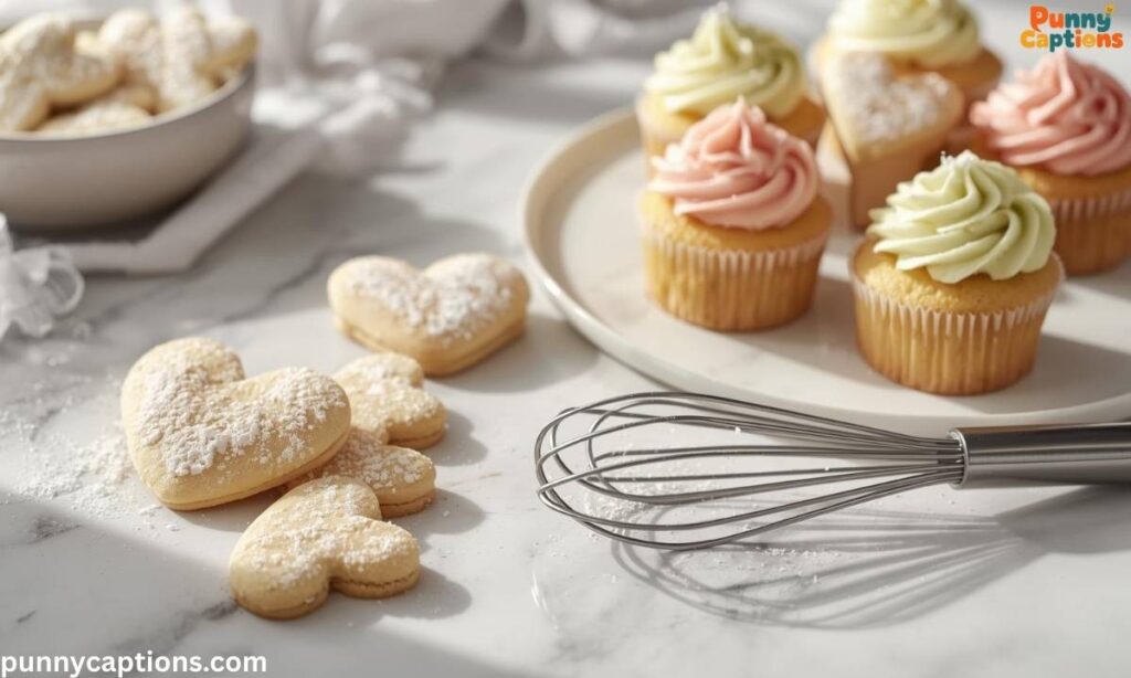 Cute heart shaped cookies and cupcakes