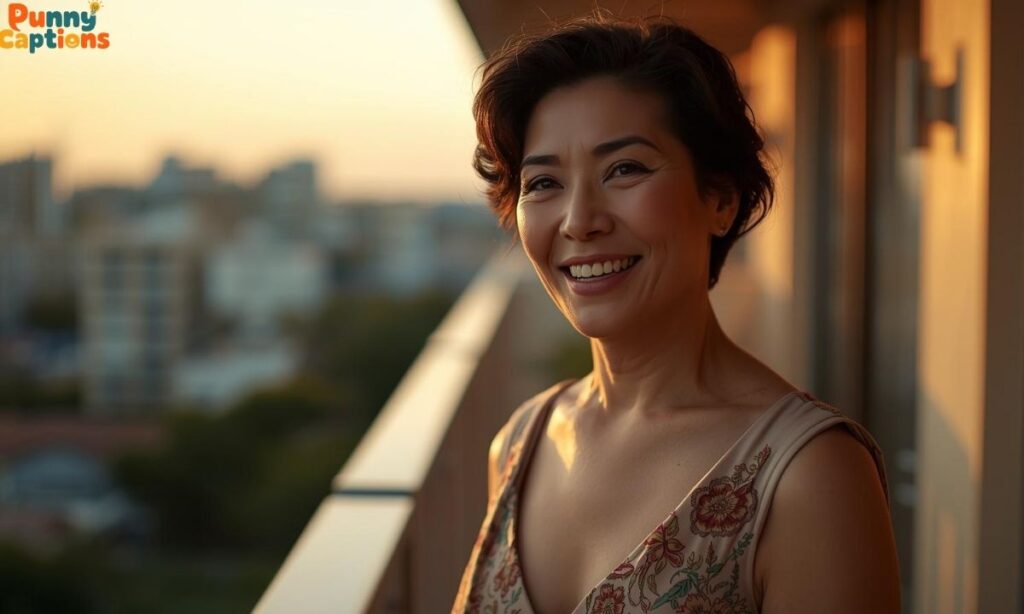 Elegant woman smiling at sunset