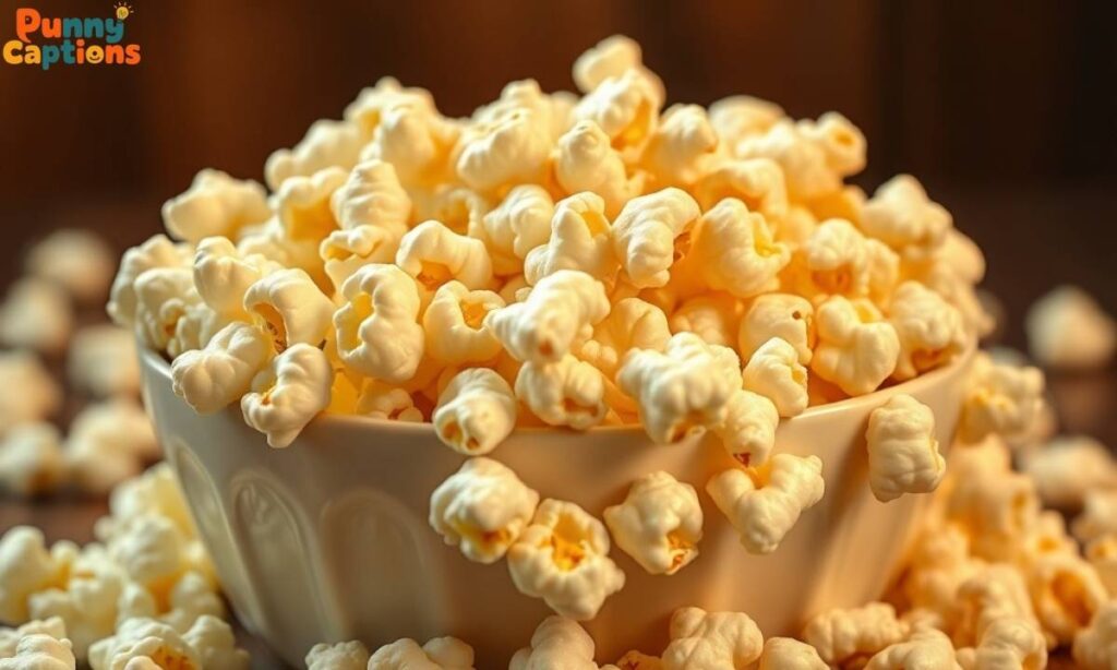 Buttery popcorn spilling from bowl
