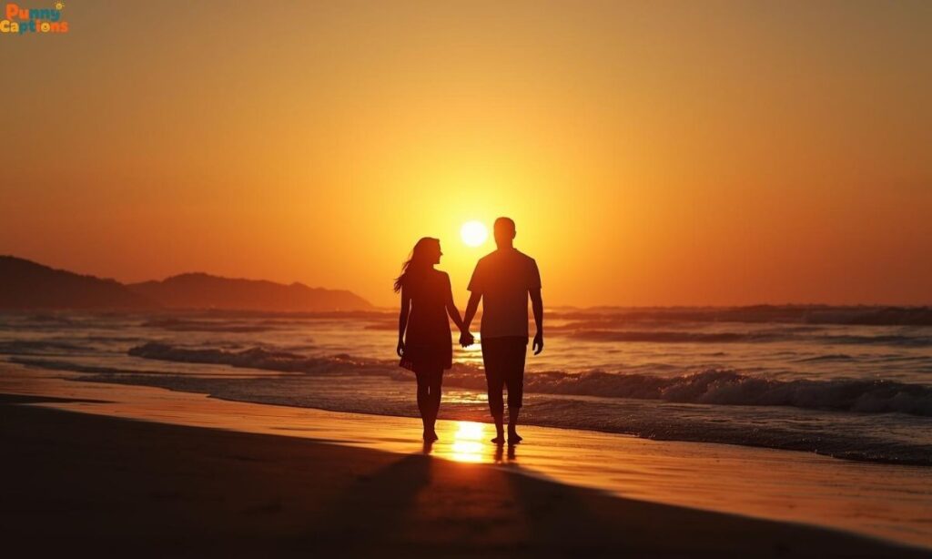 romantic sunset couple beach