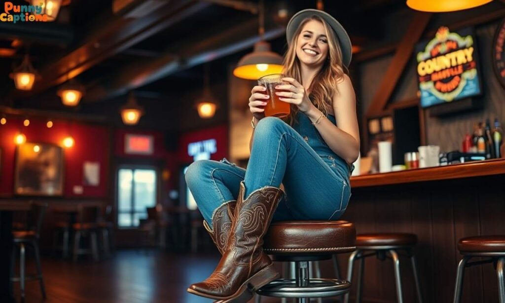 Cowgirl laughing inside Nashville bar