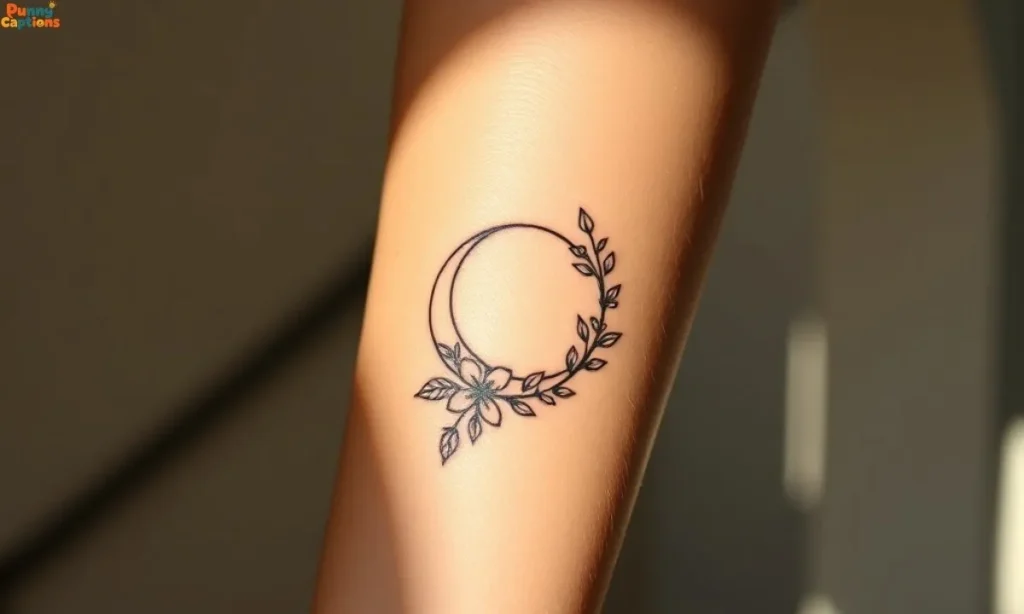 Floral crescent moon tattoo design