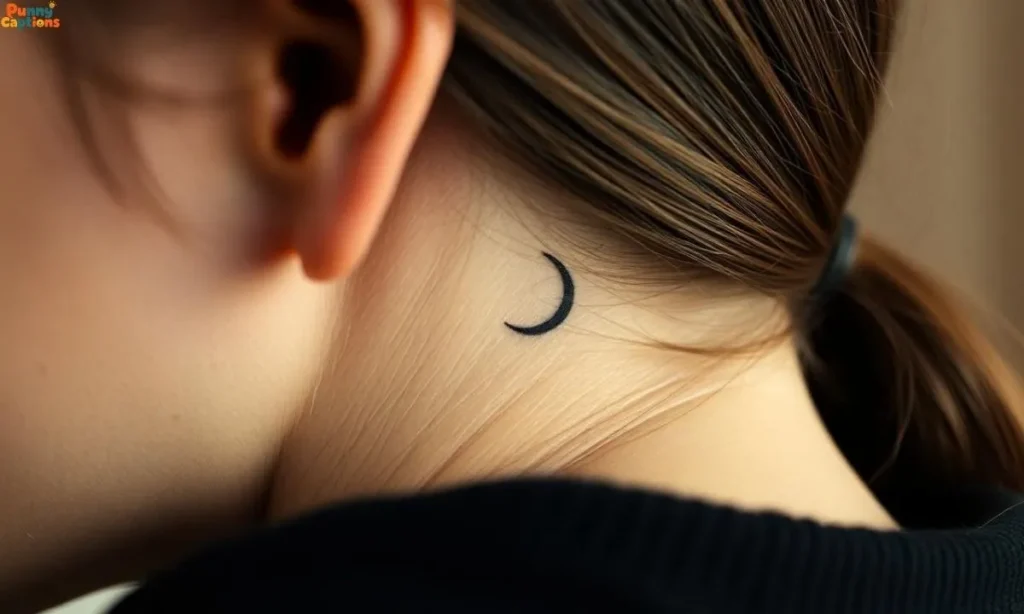 Minimal crescent moon tattoo behind ear