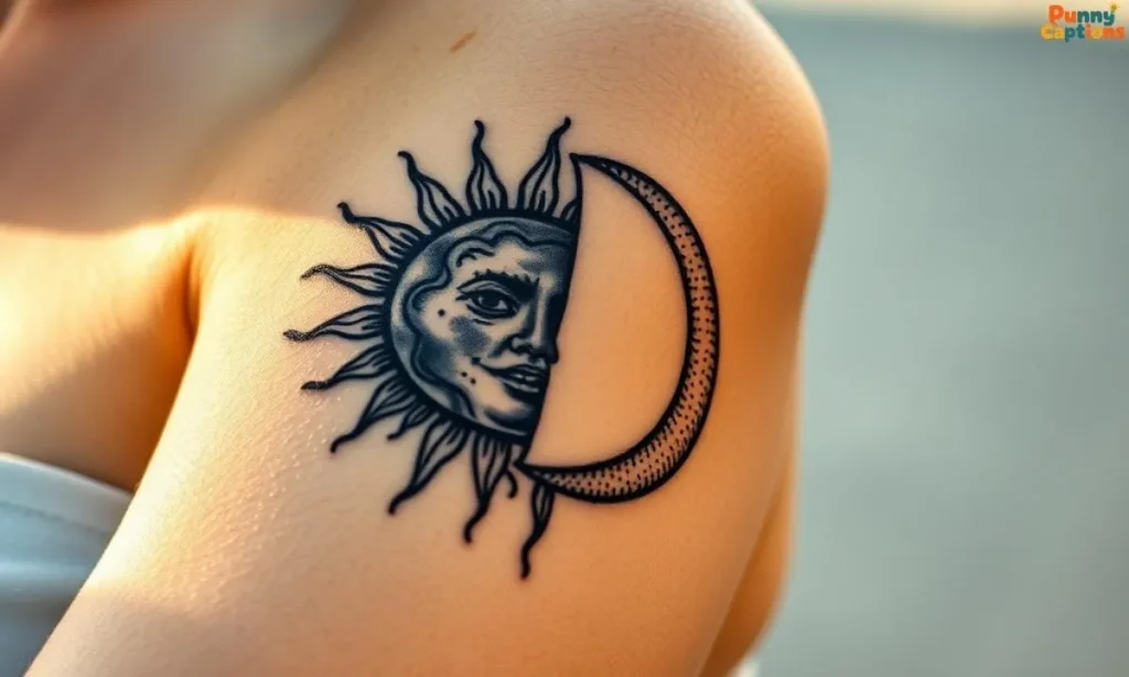 Sun and moon tattoo symbolizing balance