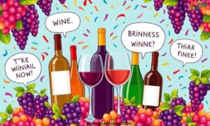 Fun wine puns with glasses and grapes
