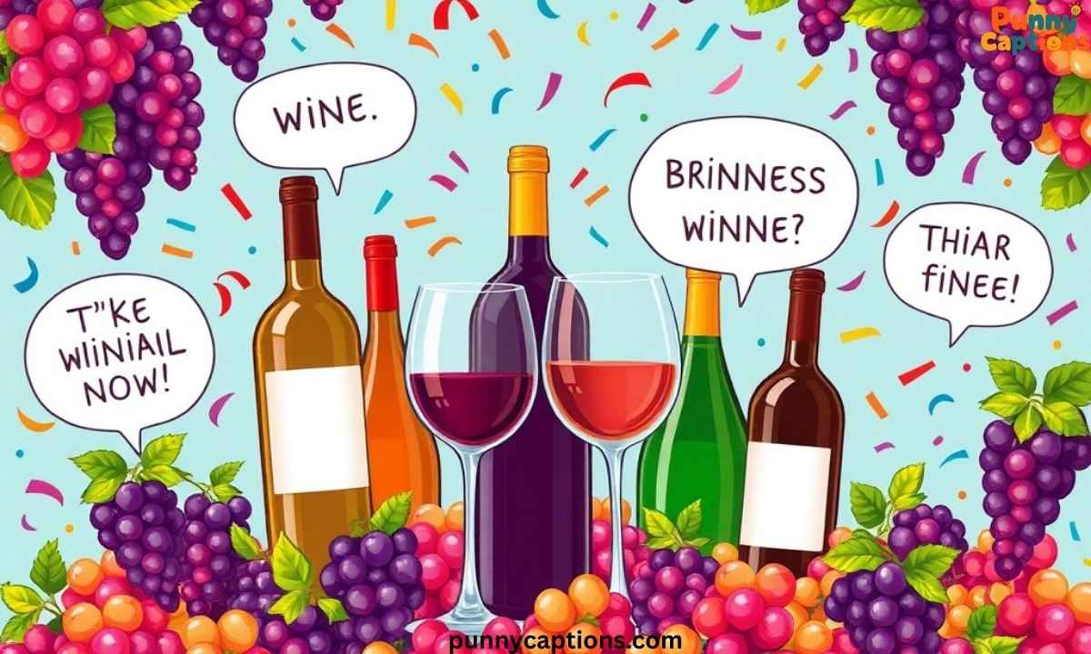Fun wine puns with glasses and grapes