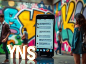 Young adults texting YNS slang