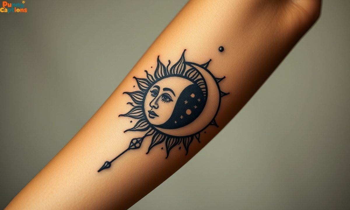 Sun and moon tattoo design on arm